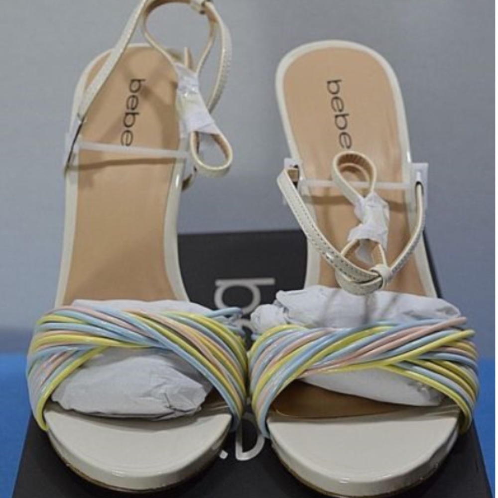 NEW Bebe Ivonne Twist Front Cream Colored Heels - Picture 1 of 8